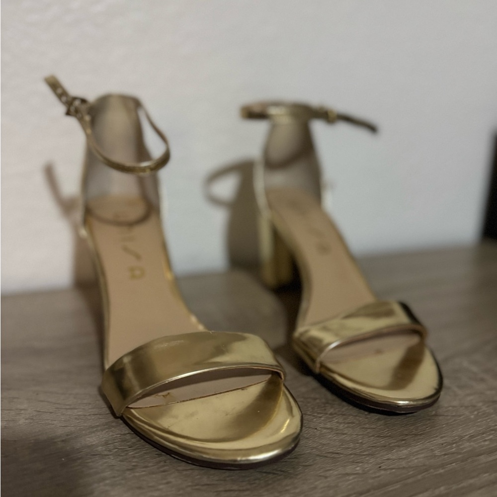 Unisa Metallic Gold Heels with Ankle Strap
